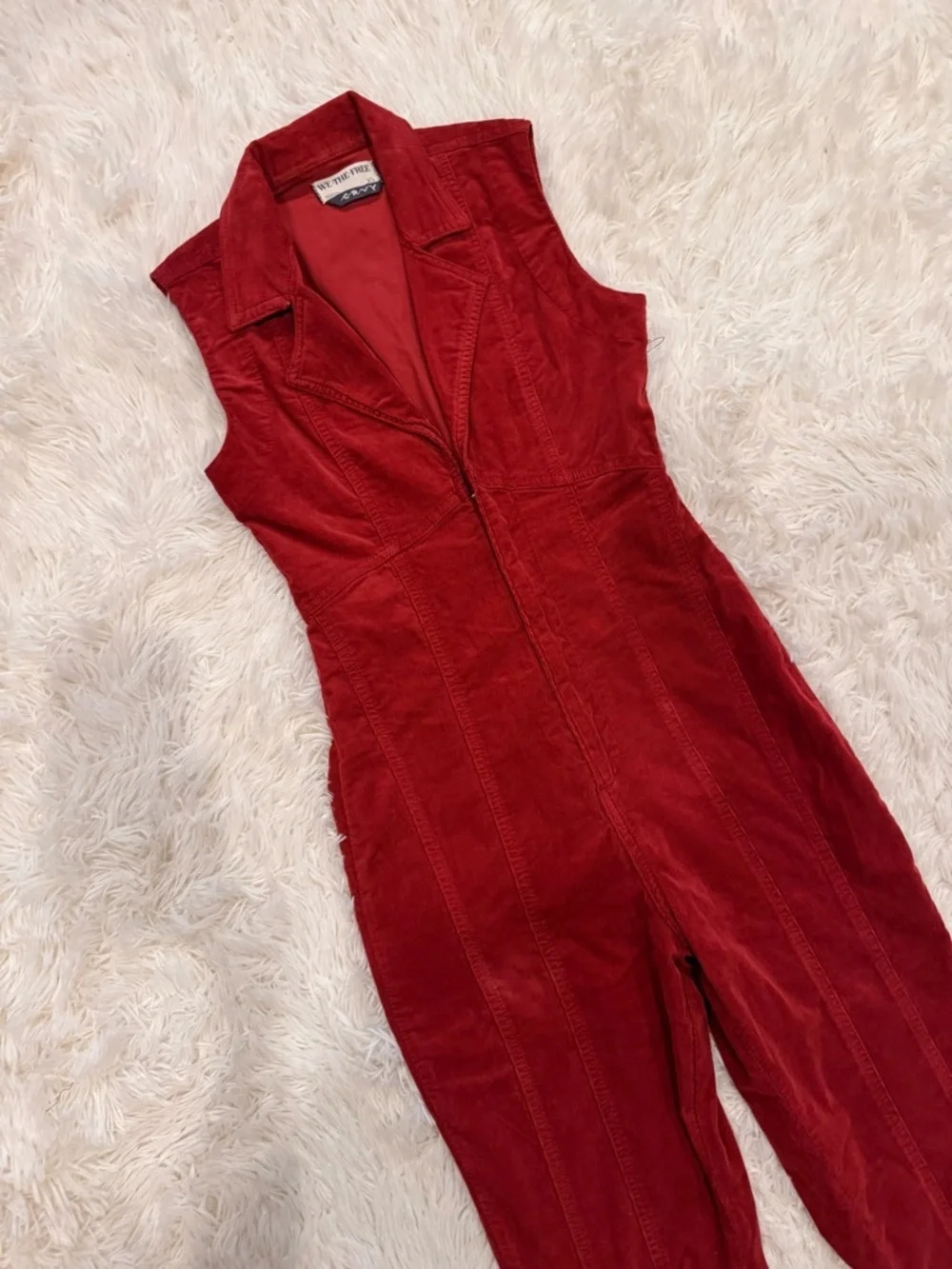 NEW FREE PEOPLE Ring the Alarm Corduroy Sleeveless collar Jumpsuit sz XS
